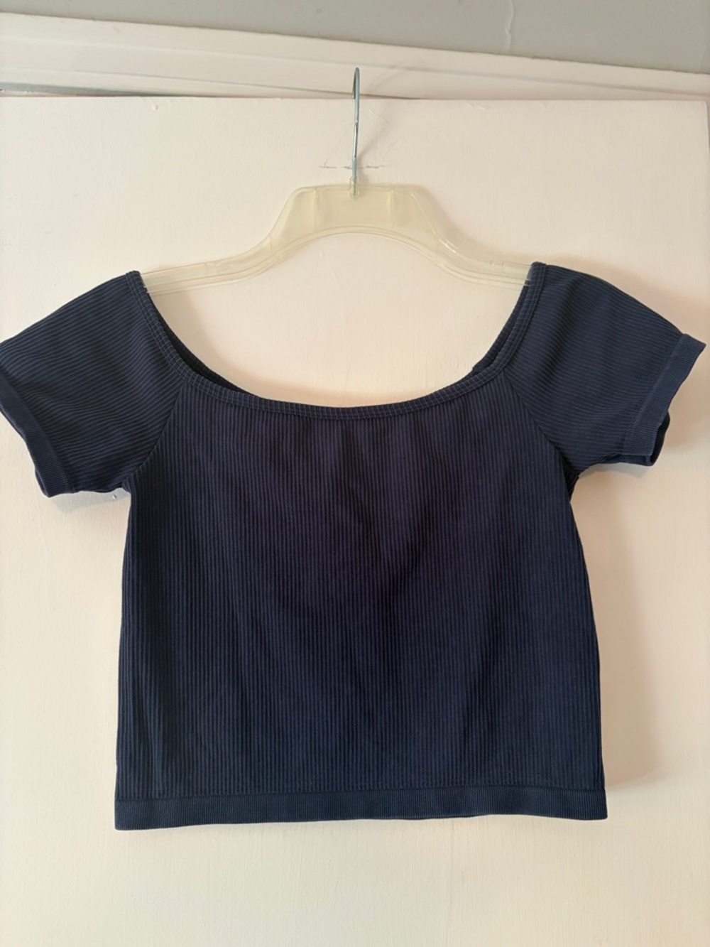 PacSun Navy Ribbed Off-Shoulder Crop Top